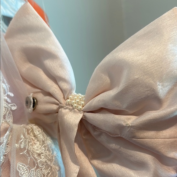 12 Months Sequin and Lace Pink Dress with Floral Embroidery Train Pearl Belt - Picture 8 of 16